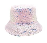 Generisch Sequin Bucket Hat for Women Men Glitter Sequin Stripe Bucket Hat Reversible Unisex Sun Hat for Beach Outdoor Swimming Cap Girls Long Hair Waterproof, pink, M