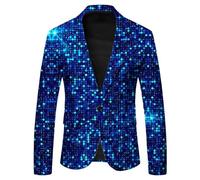 Generisch Sequin Jacket Men's Gold Glitter Blazer Carnival Costume Men's Stretch Jacket for Wedding Party Performance Costume Sporty Night Club Host Emcee Performance Suit Jacket, Q Blue, L