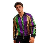 Generisch Sequin Jacket Winter Bomber Jacket Men's Fancy Dress Costumes Shiny Carnival Costume Aviator Jacket Korean Bomber Jackets Oversized Performance Glitter Pilot Jacket Sequins, multicoloured
