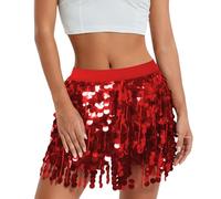 Generisch Sequin Skirt Girls Black Silver Pink Steampunk Tassel Skirt Belly Dance Hip Scarf Tassel Sequins Skirt Tassel Carnival Skirt Skirts Rave Outfit Belly Dance Costume Belly Dancer