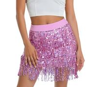 Generisch Sequin Skirt Girls Black Silver Pink Steampunk Tassel Skirt Belly Dance Hip Scarf Tassel Sequins Skirt Tassel Carnival Skirt Skirts Rave Outfit Belly Dance Costume Belly Dancer