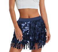 Generisch Sequin Skirt Girls Black Silver Pink Steampunk Tassel Skirt Belly Dance Hip Scarf Tassel Sequins Skirt Tassel Carnival Skirt Skirts Rave Outfit Belly Dance Costume Belly Dancer