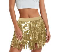 Generisch Sequin Skirt Girls Black Silver Pink Steampunk Tassel Skirt Belly Dance Hip Scarf Tassel Sequins Skirt Tassel Carnival Skirt Skirts Rave Outfit Belly Dance Costume Belly Dancer