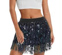 Generisch Sequin Skirt Girls Black Silver Pink Steampunk Tassel Skirt Belly Dance Hip Scarf Tassel Sequins Skirt Tassel Carnival Skirt Skirts Rave Outfit Belly Dance Costume Belly Dancer