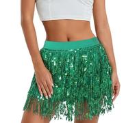 Generisch Sequin Skirt Girls Black Silver Pink Steampunk Tassel Skirt Belly Dance Hip Scarf Tassel Sequins Skirt Tassel Carnival Skirt Skirts Rave Outfit Belly Dance Costume Belly Dancer