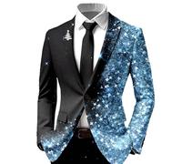Generisch Sequin Suit Men's Jacket Glitter Jacket Carnival Costume Blazer 90s Suits Slim Fit One Button Jacket Fancy Dress Party Jacket Wedding One Button New Year's Eve Shiny Suit Jacket, O Sky Blue