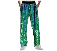Generisch Sequin Trousers Men's Carnival Dance Trousers Wide Leg Casual Trousers Straight Leg Fabric Trousers Retro Party Suit Trousers Sparkling Trousers Long Jazz Trousers Outdoor Trousers, Green