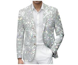 Generisch Sequin Tuxedo Coat for Formal Occasion Elegant Evening Wear Sparkly Bridesmaid Jacket for Business Events, clear, M