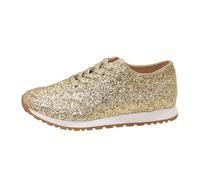 Generisch Sequins Casual Lace Up Sports Shoes Trainers Glitter Breathable Crystal Bling Women's Running Shoes, gold, 8.5 UK
