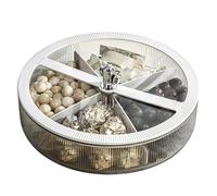 Generisch Serving Plate for Snacks with Lid - 4-Compartment Candy Box, Round Snack Container - For Biscuits, Nuts, Chips, Home, Picnic, Office, Family Celebrations, Restaurant, Living Room