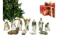 Generisch Set De La Nativité Pour 11 Pièces - Statue De La Naissance De Jésus En Résine | Décoration De Noël Chrétienne Crèche, Avec Figurines Pour Familles Maison Cheminée Église Table