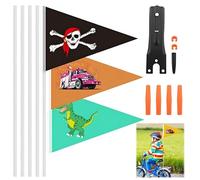 Generisch Set of 3 Bicycle Bunting for Children - Colourful Safety Flags with Adjustable Polyester Bunting Pole - Visible and Robust Bicycle Accessories