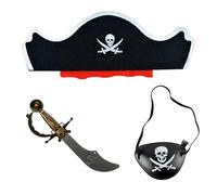 Generisch Set of 3 Pirate Hat with Eye Patch and Pirate Knife Pirate Original Pirate Accessories for Children Felt Captain Hat Elastic Band Carnival Halloween Children's Birthday Party