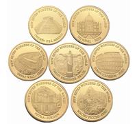 Generisch Seven New Wonders of The World, Coins, Gilded, Collection, Christ The Redeemer, Ruins of Machu Picchu, Great Wall of China, Ancient City of Petra, Peru, Pyramid, Colosseum, Taj Mahal