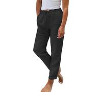 Generisch Sewing Pattern Women's Trousers Beginner Waist Plain Cotton Linen Wide Leg Loose Trousers Waterproof Trousers Women 36 (Black, XL)
