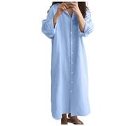 Generisch Shi Plus Size Solid Color Mid-Length Loose Shirt, blue, XXL