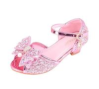 Generisch Shiny Princess High Heels Sandals for Girls with Elegant Bow Stylish Sneaker Design for Special Occasions, pink, 1 UK