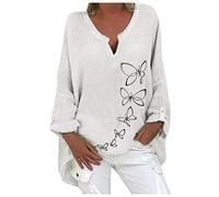 Generisch Shirt with V-Neck Sleeves Plus Casual Top Blouse with Free Print Long Women Floral Blouse for Women Kiss Mouth, White, M