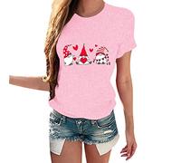 Generisch Shirts Pots Sleeve Blouse Print O Short T Women Casual Women's Blouse on the Love Neck Women's Blouse, pink, XXL
