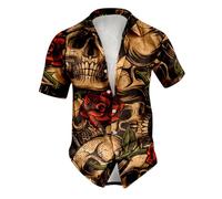 Generisch Shirts with Fur Men's Male Print Halloween Theme Casual Crew Neck Blood Graphic Plus Size Short Shirt Lapel Printed Single Breasted Shirt Men Black Red, khaki, XXL