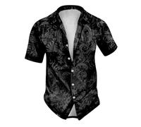 Generisch Shirts with Fur Men's Male Print Halloween Theme Casual Crew Neck Blood Graphic Plus Size Short Shirt Lapel Printed Single Breasted Shirt Men Black Red, darkgray, 3XL