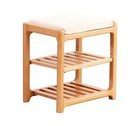 Generisch Shoe Bench Wooden 2-Tier Shoe Rack Made of Solid Beech Wood with Cushion and Storage Stool, Removable Washable Cover for Compact Entrance Area Hallway
