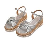 Generisch Shoes for Orthopaedic Insoles Women's Toe Exposed Sandals Summer Single Strap Buckle Solid Colour Bow Tie Flat Sandals Shoes Leopard Women 42, silver, 8 UK