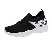 Generisch Shoes Men's Women's Shoes with Lacing, Soft Sole, Flat, Comfortable, Outdoor, Leopard Pattern, Mesh, Running Shoes, Fashionable, Sporty, Breathable, black, 6 UK