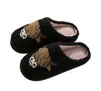 Generisch Shoes with for women, comfortable slippers for couples, cute winter slippers with cartoon bull and horse for men and women, thick sole, warm slippers, shoes, women's pattern, black, 12 UK