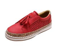 Generisch Shoes Women Comfortable Summer Fringe Hollow Out Round Toe Flat Slip On Shoes Women Sneakers, red, 7 UK