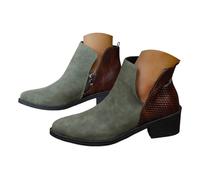 Generisch Shoes Women's Boots Short Block Heel Slip-On Boots Comfortable Women's Shoes with Zip Short Boots Retro Booties Modern Boots Elegant Everyday Boots Comfortable Work Boots, Dark green, 8 UK