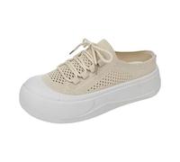 Generisch Shoes Women's Flying Weave Breathable Casual Shoes Women's Trainers, Plain Non-Slip Platform, Slip-On, Women's Shoes Soft Sole Hundreds Half Drag Mesh Shoes, White, 4 UK