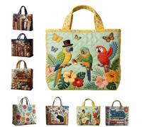 Generisch Shopper Bag Women's Unisex Cute Personalised Reusable Bags Spacious Casual Fabric Bag with Embroidery Quilted Padded Handle Patchwork, orange, 40 Cm X 34 Cm