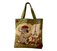 Generisch Shopper Bag Women's Unisex Retro Personalised Reusable Bags Spacious Casual Fabric Bag with Embroidery Quilted Padded Handle Patchwork, Green, 40 Cm X 34 Cm