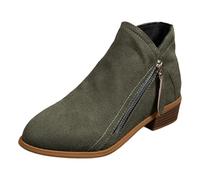 Generisch Short Ankle Boots Women's Pointed Toe Ankle Boots Suede Boots Retro Western Knight Boots Elegant Chelsea Short Plain Casual Boots Outdoor Party Winter Boots, Army Green, 5 UK