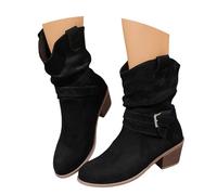 Generisch Short Ankle Boots Women's Suede Slip-On Boots Short Retro Western Knight Boots Booties Wide Shaft Western Boots Ankle Boots Transition Boots Women Outdoor Party Women's Boots, black, 5.5 UK