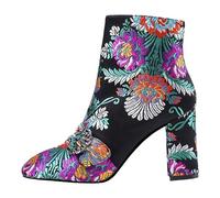 Generisch Short Boots Black Fashion Women Ethnic Style Embroidered Single Boots Thick Heels Mid High Heels Mid-Calf Women, black, 7 UK