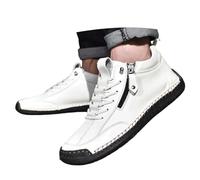 Generisch Short Boots Men's Boots with Zip Wedge Ankle Boots Comfortable Slip-On Boots Country Western Half Boots Short Shaft Medium Height Casual Boots Lace-Up Boots, White, 9 UK
