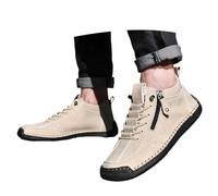 Generisch Short Boots Men's Boots with Zip Wedge Ankle Boots Comfortable Slip-On Boots Country Western Half Boots Short Shaft Medium Height Casual Boots Lace-Up Boots, beige, 8 UK