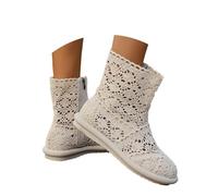 Generisch Short Boots Women's Cutout Ankle Boots Women's Summer Half Boots Elegant Ankle Boots Round Toe Short Shaft Boots Fabric Women's Boots Wide Fit Platform Boots Half Height Western Boots, White