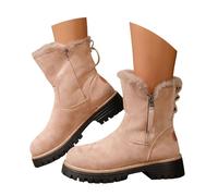 Generisch Short Boots Women's Lined Winter Shoes Fashion Plain Slip Boots Short Suede Cowboy Boots Women's Boots with Zip Western Boots Snow Boots Lace-up Boots, beige, 4.5 UK