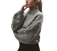 Generisch Short Cardigan Women's Pullover Thick Pullover Sleeves Needle Long O-Neck Casual Women's Jumper Sweater Women's Cardigan Light Blue, gray, XL