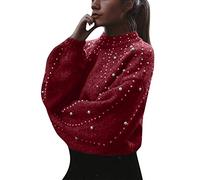 Generisch Short Cardigan Women's Pullover Thick Pullover Sleeves Needle Long O-Neck Casual Women's Jumper Sweater Women's Cardigan Light Blue, red, M