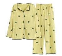 Generisch Short Sleeve Petite Pyjama Set Petite Length Top Wide Leg Pants Satin Pyjamas Women's Set, yellow, L