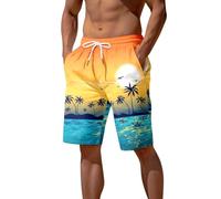 Generisch Shorts Men Shorts Mens Beach Pants 3D Printed Beach Pants Beach Sunset Printed Casual Shorts, orange, S