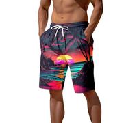 Generisch Shorts Men Shorts Mens Beach Pants 3D Printed Beach Pants Beach Sunset Printed Casual Shorts, black, L