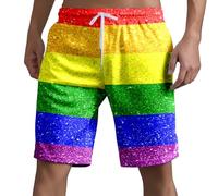 Generisch Shorts Men's Shorts Men's Shorts Summer Men's Board Shorts with Rainbow Mouth Motif for Summer Resort Complete Printed Shorts with Tie Pocket Cargo Men, Multicoloured, M