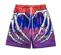 Generisch Shorts Men's Skeleton Skull Hand Beach Board Shorts Leisure Shorts Swimming Trunks Halloween Board Shorts with Skull Print Drawstring Summer Shorts Basketball Sports Shorts, red, XL