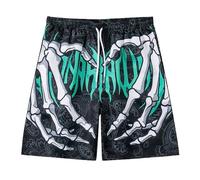 Generisch Shorts Men's Skeleton Skull Hand Beach Board Shorts Leisure Shorts Swimming Trunks Halloween Board Shorts with Skull Print Drawstring Summer Shorts Basketball Sports Shorts, black, 4XL