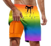 Generisch Shorts Men's Swimming Trunks with Compression Lining Inseam Board Shorts Swimsuit with Pockets, orange, S